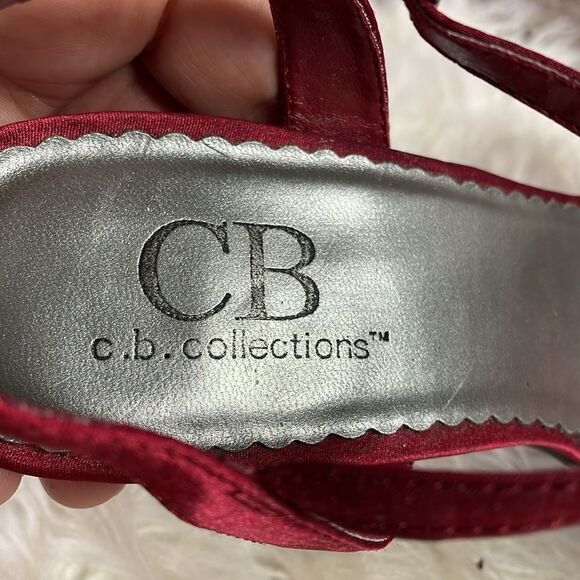 CB Collection Women’s Red Satin Open Toe Ankle Strappy Dress Heels Size 7M Krist - Picture 7 of 11
